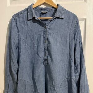 J. Jill Long Sleeve Chambray Tunic Popover Top Womens Size L Blue Flowy Comfy